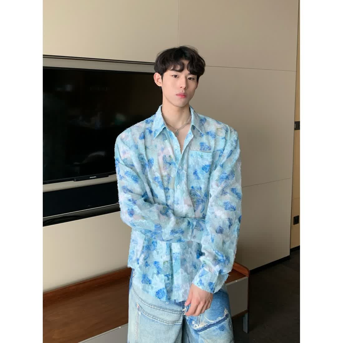 Unique Designer Floral Shirt for Men, Casual Loose Trendy Stylish Couple Long-Sleeve Three-Dimensional Floral Shirt Jacket