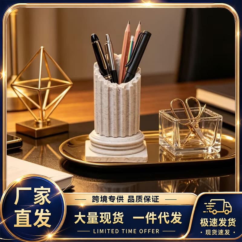 Best-selling 3D Printed Roman Column Pen Holder Marble Pattern Plastic Desktop Storage Box for Pens and Brushes