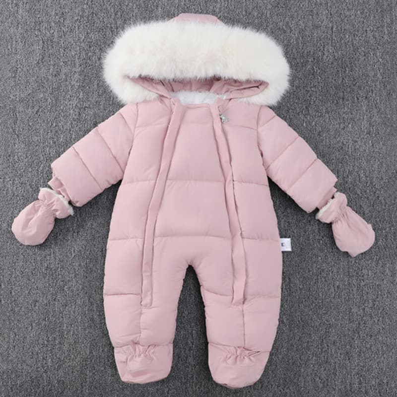 Fashionable Faux Fur Hooded Thickened Winter Baby Romper 2026 New Arrival with Mittens
