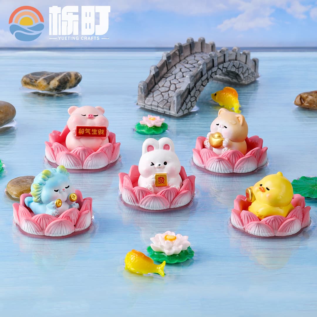 Lotus Fortune Small Animal Micro Landscape Ornament Resin Craft Car Dashboard Decoration Home Decor Gift