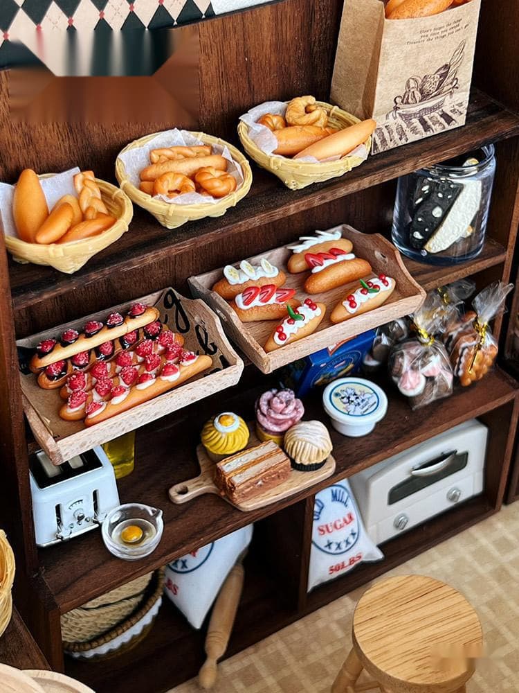 Miniature Bakery Play House Desktop Mini Bakery Items Kitchen Scene Accessories Miniature Bread Cabinet