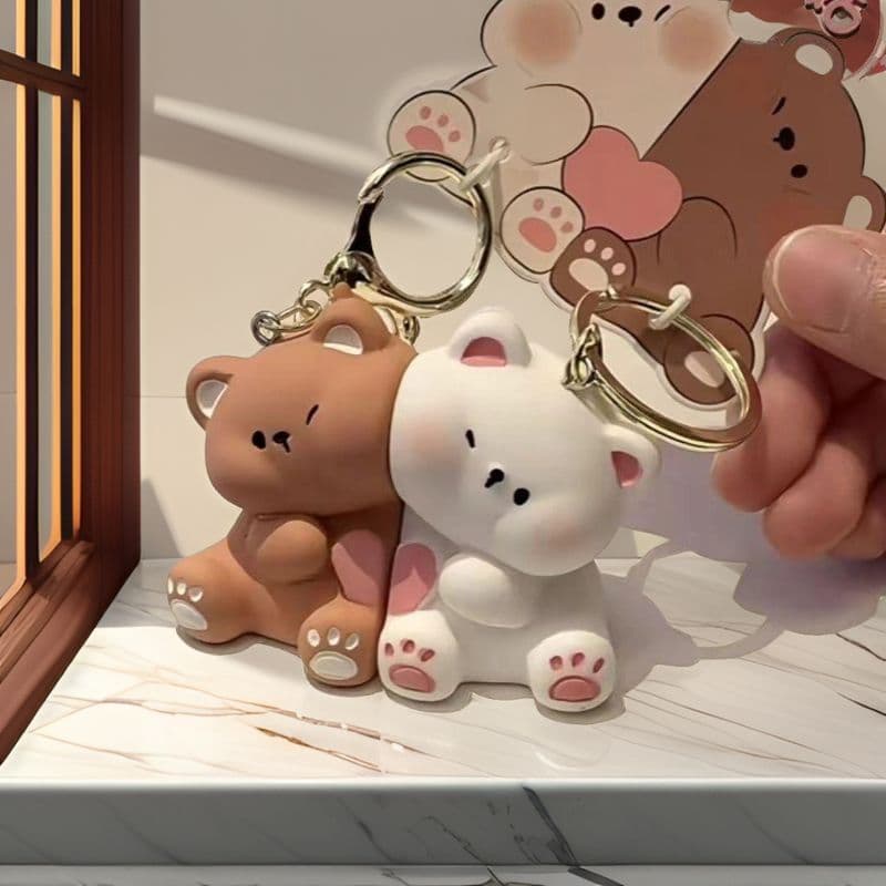 Love Bears Couple Pendant Cute Hugging Bear Plush Charm Backpack Magnetic Keychain Gift for Boyfriend