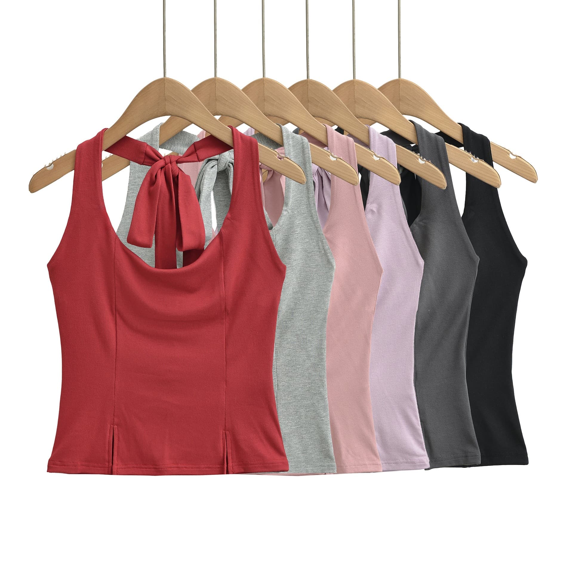 Sexy Lace-up Halter Vest Top for Women Summer, Stitching Split Waist Slimming Tight Sexy Backless High-waist Top
