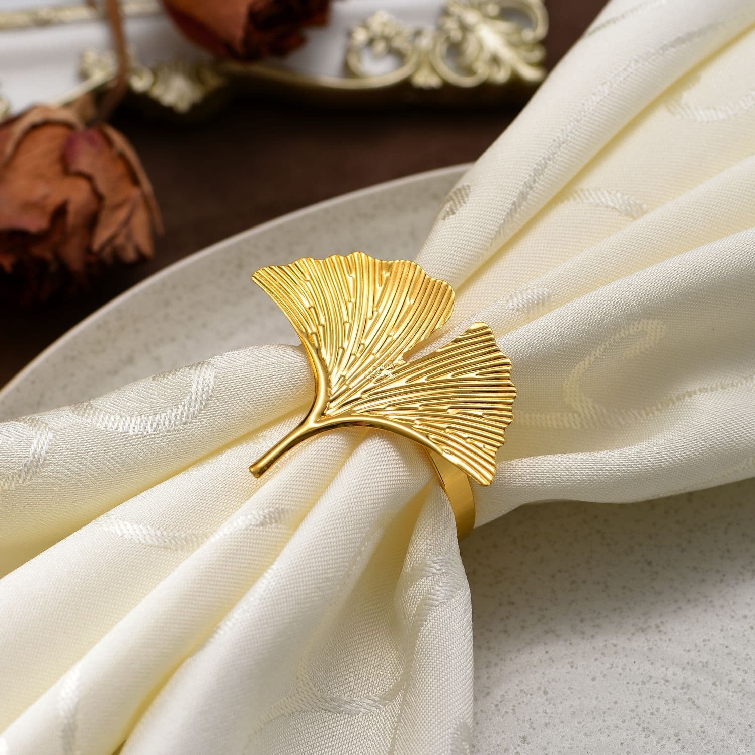 Cross-border Golden Metal Ginkgo Leaf Napkin Clip, Silver Hotel Table Setting Wholesale, Light Luxury Style