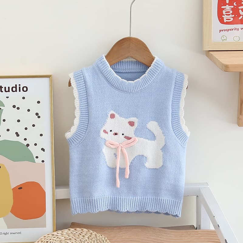 2024 Spring/Autumn INS New Vest, Baby Cat Pattern Knit Sweater Vest in Korean Style