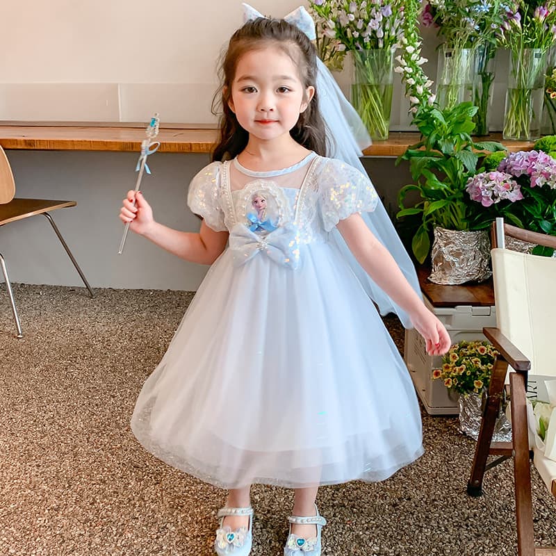 Girls Summer Dress 2024 New Elsa Princess Dress Children's Skirt Baby Tulle Skirt Summer Puffy Dress