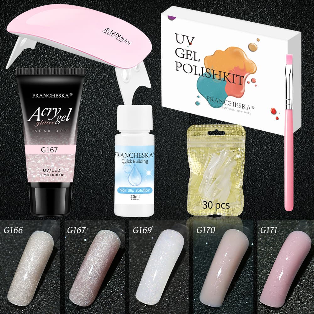 30ml nail art extension glue color box set solid phototherapy UV lamp brush glitter crystal glue set