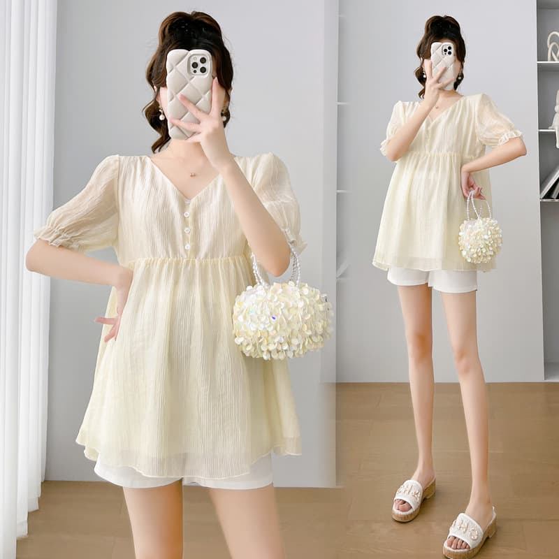 Real shots of Korean maternity wear, new age-reducing loose tops, fashionable and sweet summer apricot color, domestic first- and second-tier brands