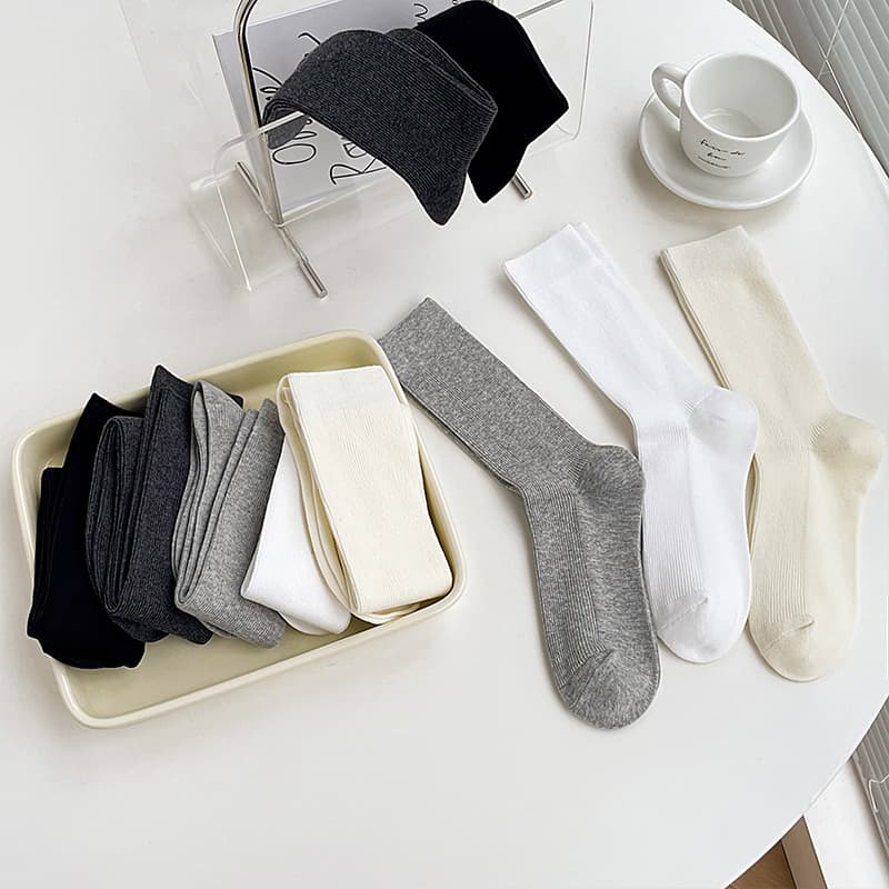 Basic Stacking Socks Spring and Autumn Pinstripe Stockings Cotton Korean Style Solid Color Ankle Socks Versatile Japanese Style Stockings