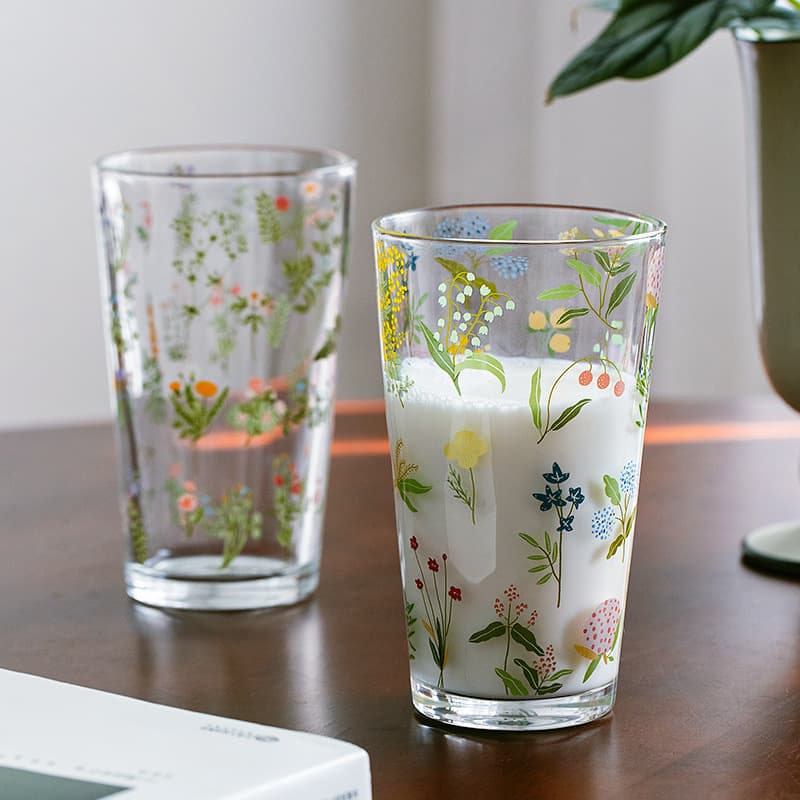 Mofan Xibier Grass Ling Green Refreshing Glass Cup Home High-Aesthetic Fresh Milk Cup Internet-Famous Ins