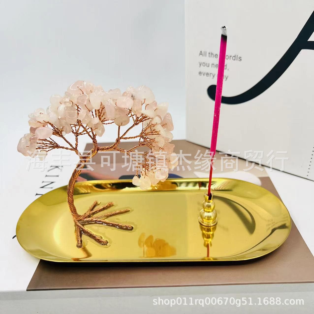 Pink crystal cherry blossom tree incense burner ornaments crystal fortune tree semi-finished material accessories crystal tree ornaments incense burner style