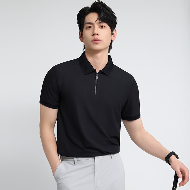 New Men's High-Elastic Lapel Short-Sleeved Polo Shirt Summer Anti-Uv Quick-Drying Slit Pure Color Short-Sleeved T-Shirt