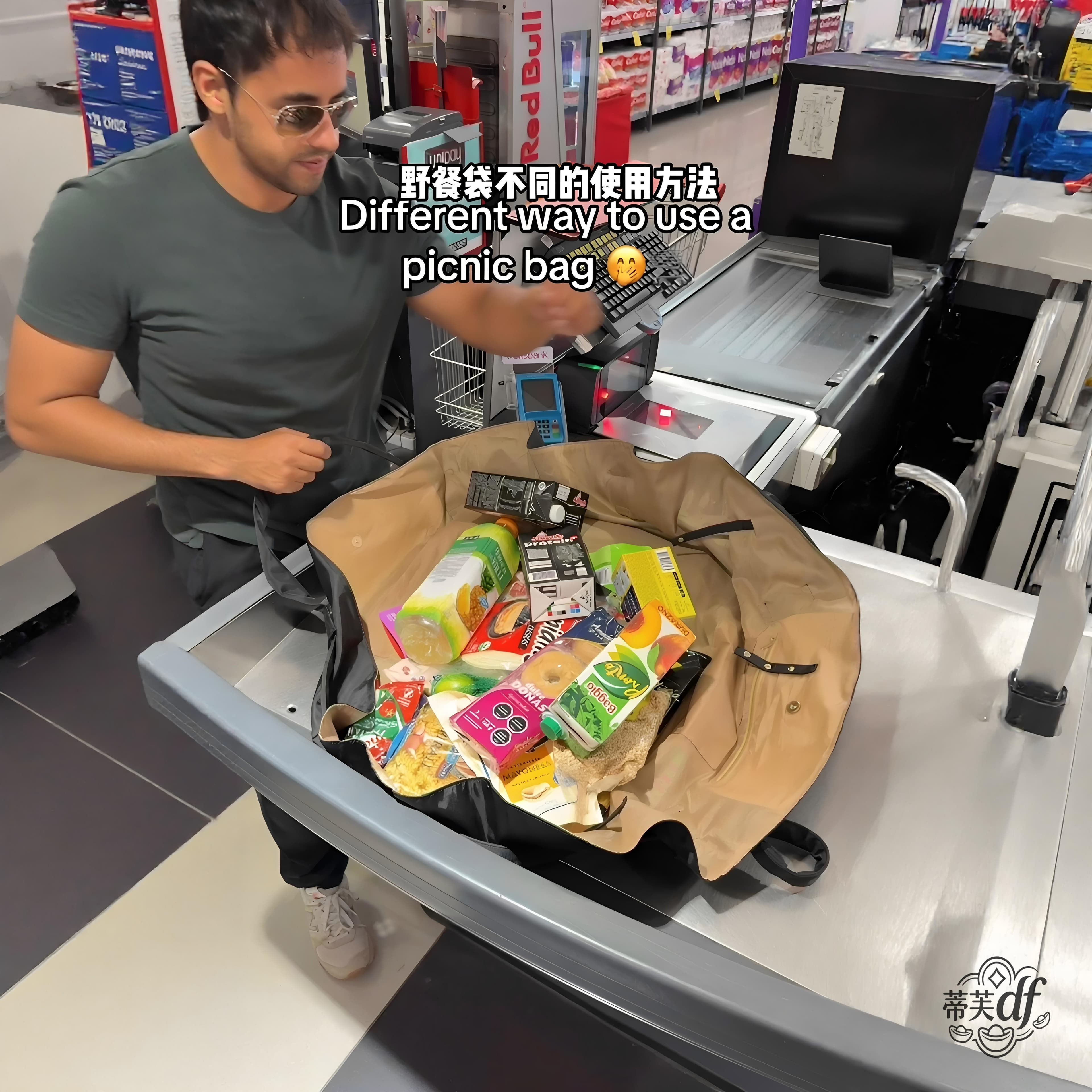 Travel and camping portable unfoldable tote bag storage bag outdoor large capacity shoulder luggage bag one pull and one cross bag