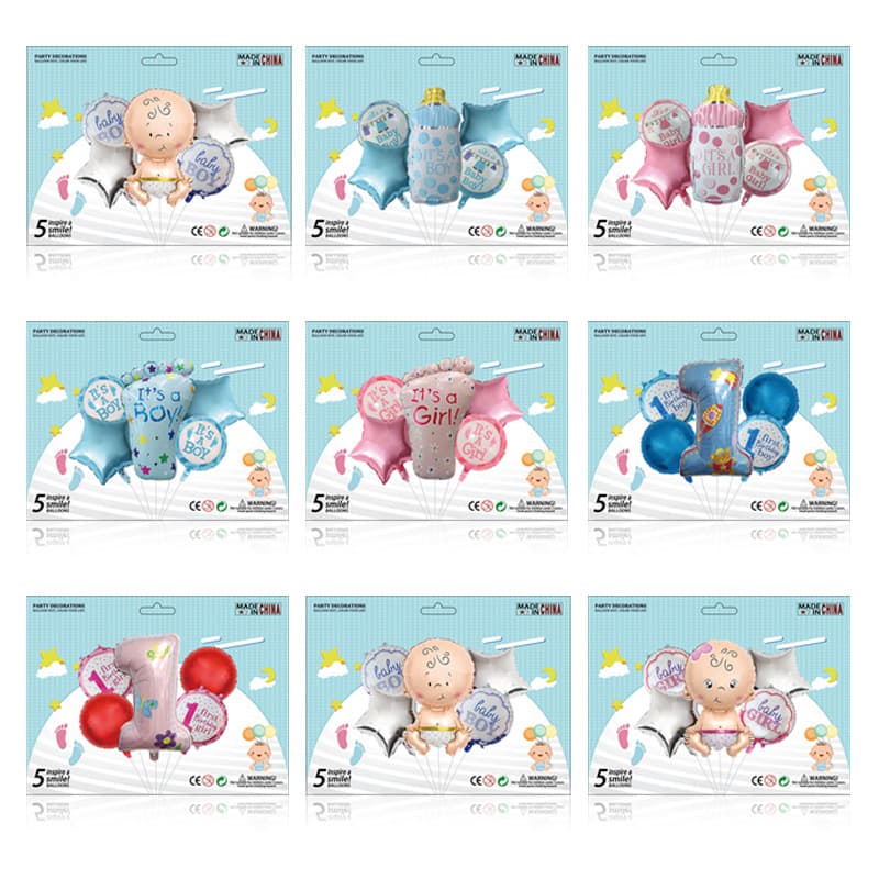 New Single Card Five-Piece Set Balloon Baby Bottle Foot Y Series Foil Balloons Party Decoration Full Moon