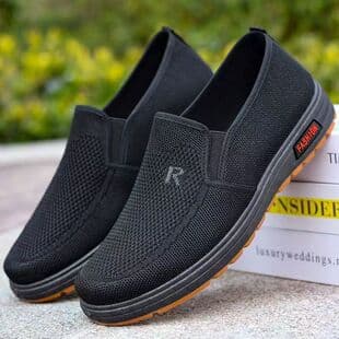 Middle-aged and elderly men's casual shoes, new spring/autumn cloth shoes with cowhide sole, knitted fabric, dad shoes wholesale