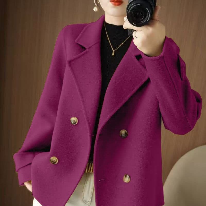 Women's Wool Coat, 2025 Short Style Autumn/Winter Petite Loose Outerwear, Off-Season Suit Collar Wool Blend Jacket Trendy