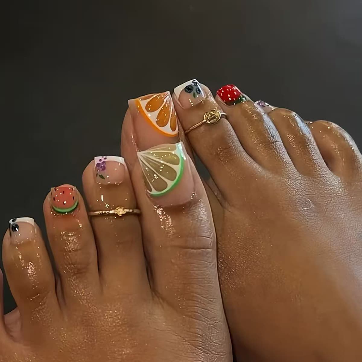Cross-Border Summer Wearable Nail Tips Summer Fruit Party 3D Fruit Pattern Short Premium Fake Nails