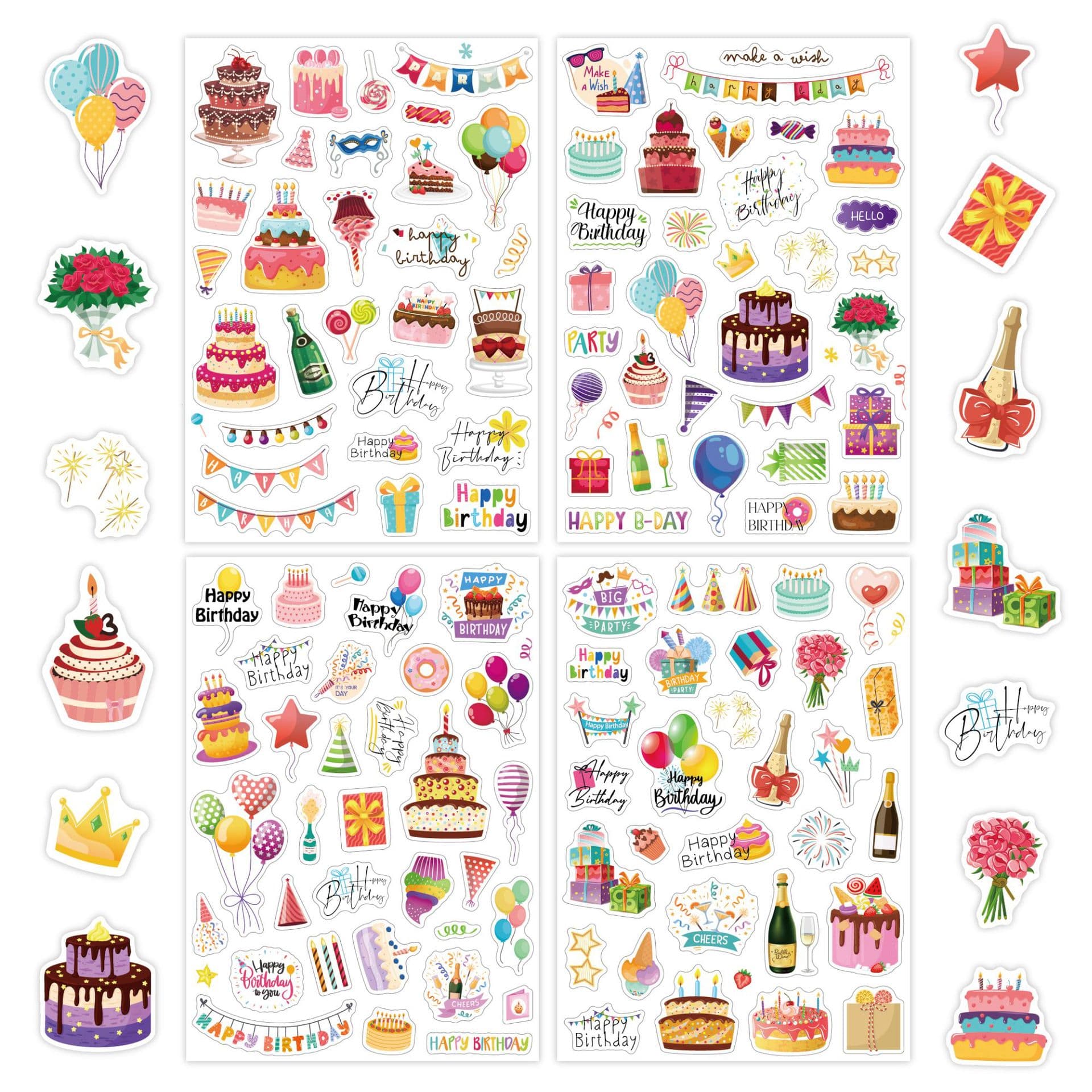 Cross-border happy birthday stickers for children cartoon happy birthday party decoration handbook birthday stickers