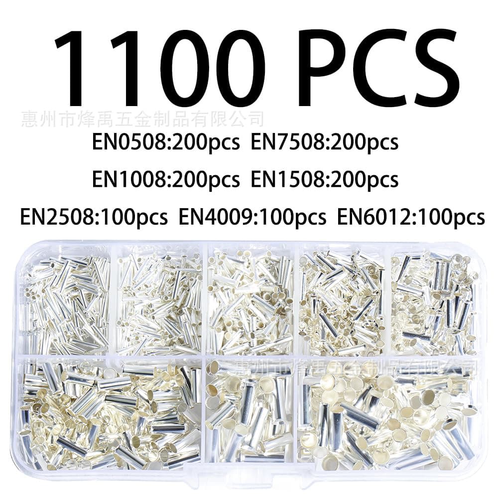 Cross-border Wholesale 1100PCS Boxed Tin-Plated Copper EN Tube-Type Bare Ferrule European Wiring Terminal 0.5-10mm²