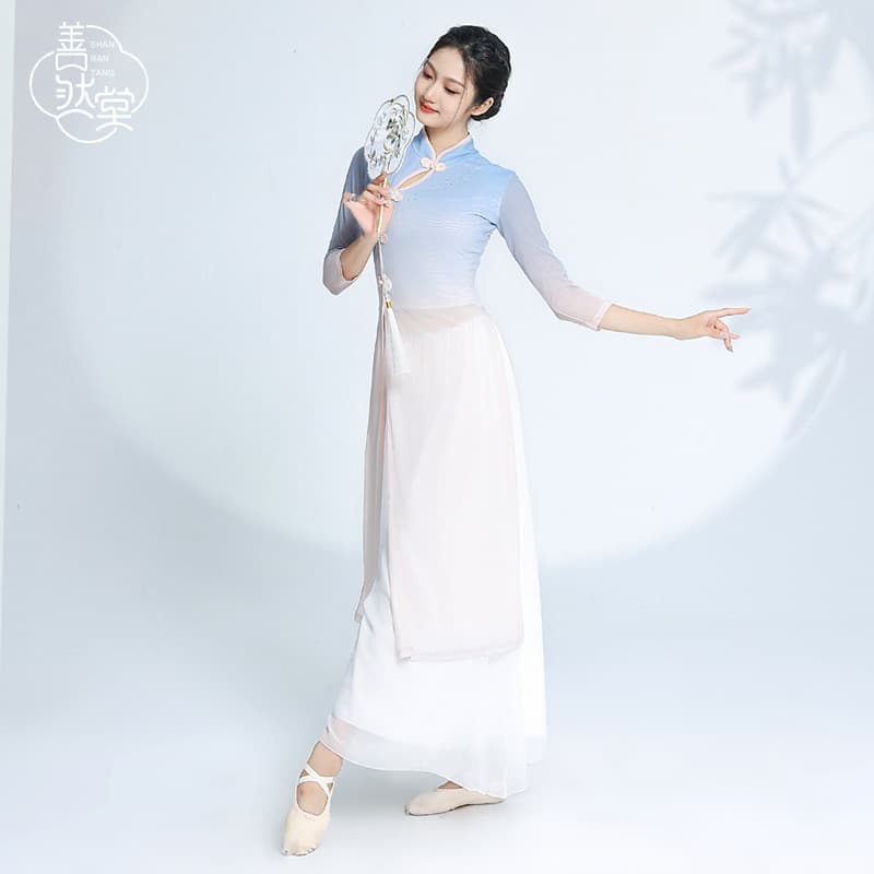 Shanrantang Classical Dance Costume Stretchy Qipao Chinese Style Body Rhyme Practice Wear Set Performance Top New Long Sleeve