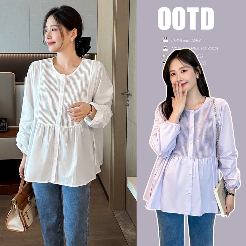 Maternity 2025 Fall Set Sweet Temperament Design Top Blouse + Maternity Jeans