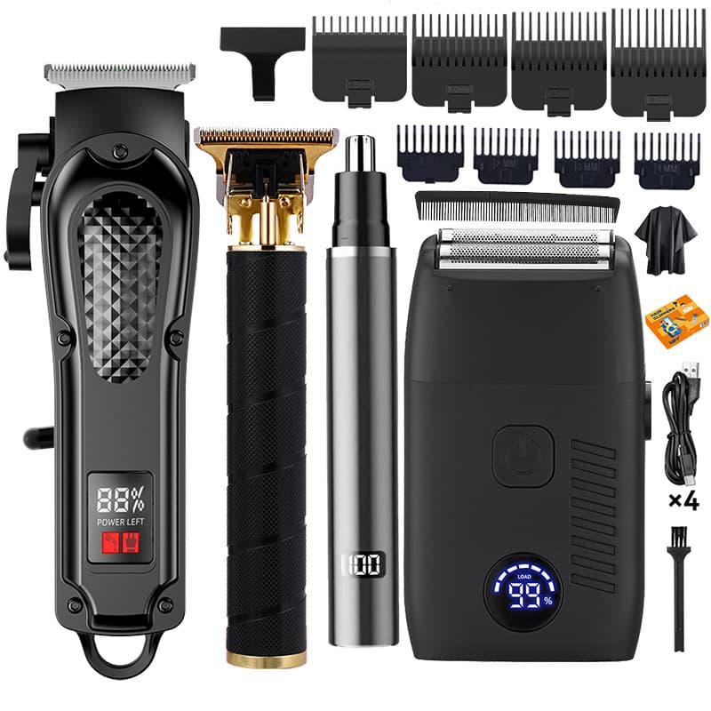 New Cross-Border Hair Clipper Set with Mother-Child Machine, Oil Head Engraving, Digital Display Hair Cutting Scissors Set, Electric Clipper Trimmer