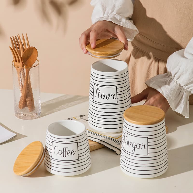 Cross-border Ceramic Storage Jar Tea Canister Kitchen Airtight Container Grain Jar Home Sugar Jar Coffee Can with Lid