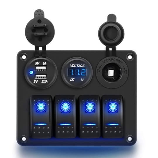 New 4+3 Blue Rocker Switch Panel Car Charger Voltmeter Cigarette Lighter Socket Combo Panel Cross-border