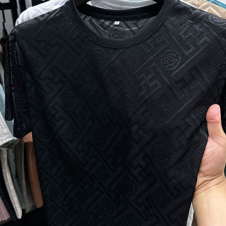 Summer Work T-Shirt for Men Short Sleeve Ice Silk Cooling Fabric Construction Site Wear-Resistant Affordable Versatile Workwear