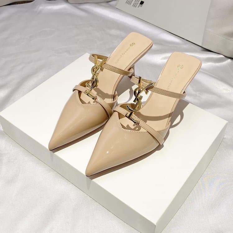 Yangshulin Baotou Half-Slip Women's Summer 2026 New Style French Dress Matching Pointed Toe Rhinestone Thin High Heel Sandals