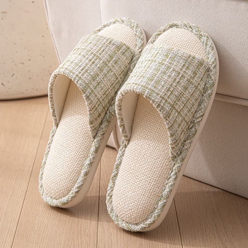 Linen Slippers for Men, Breathable Indoor Home Non-Slip Soft Sole Quiet Sweat-Absorbing Spring/Autumn Four-Season Cotton Linen Shoes for Women