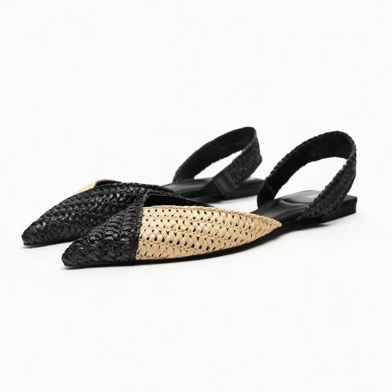 ZAKQ Zala New Color-Block Woven Casual Fashion Flat Shoes, New Closed-Toe Hollow Versatile Fashion Sandals for Women