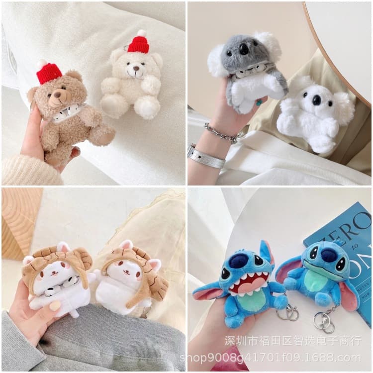 Cartoon Plush Soft Case for AirPods 4, Compatible with Apple Pro 3 Bluetooth Protective Cover, Cute Doll Pendant
