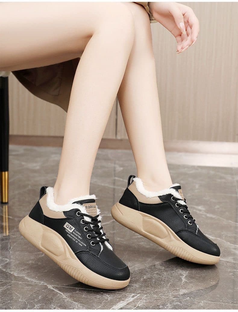 2025 Winter New Women's Fleece-Lined Thickened Cotton Shoes, Sneakers, Versatile Anti-Slip Warm Women's Cotton Shoes, White Sneakers