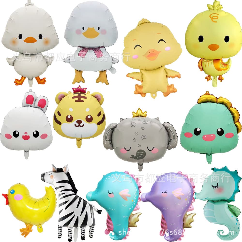 Matte Chick and Duckling Foil Balloons, Wild Zebra and Seahorse Foil Balloons Party Decoration Balls