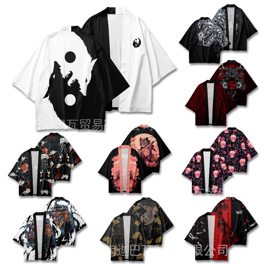 2023 Trade Japanese Ukiyo-e Series Element Cape Kimono Taoist Robe Versatile Cardigan Seven-sleeve Shirt Summer