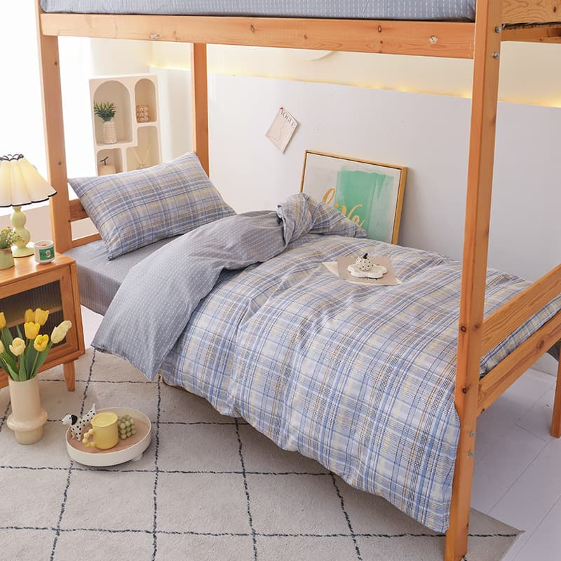 Student Dormitory Pure Cotton Single 3-Piece Set All-Cotton Minimalist Checkered Bedding Quilt 6-Piece Set Wholesale