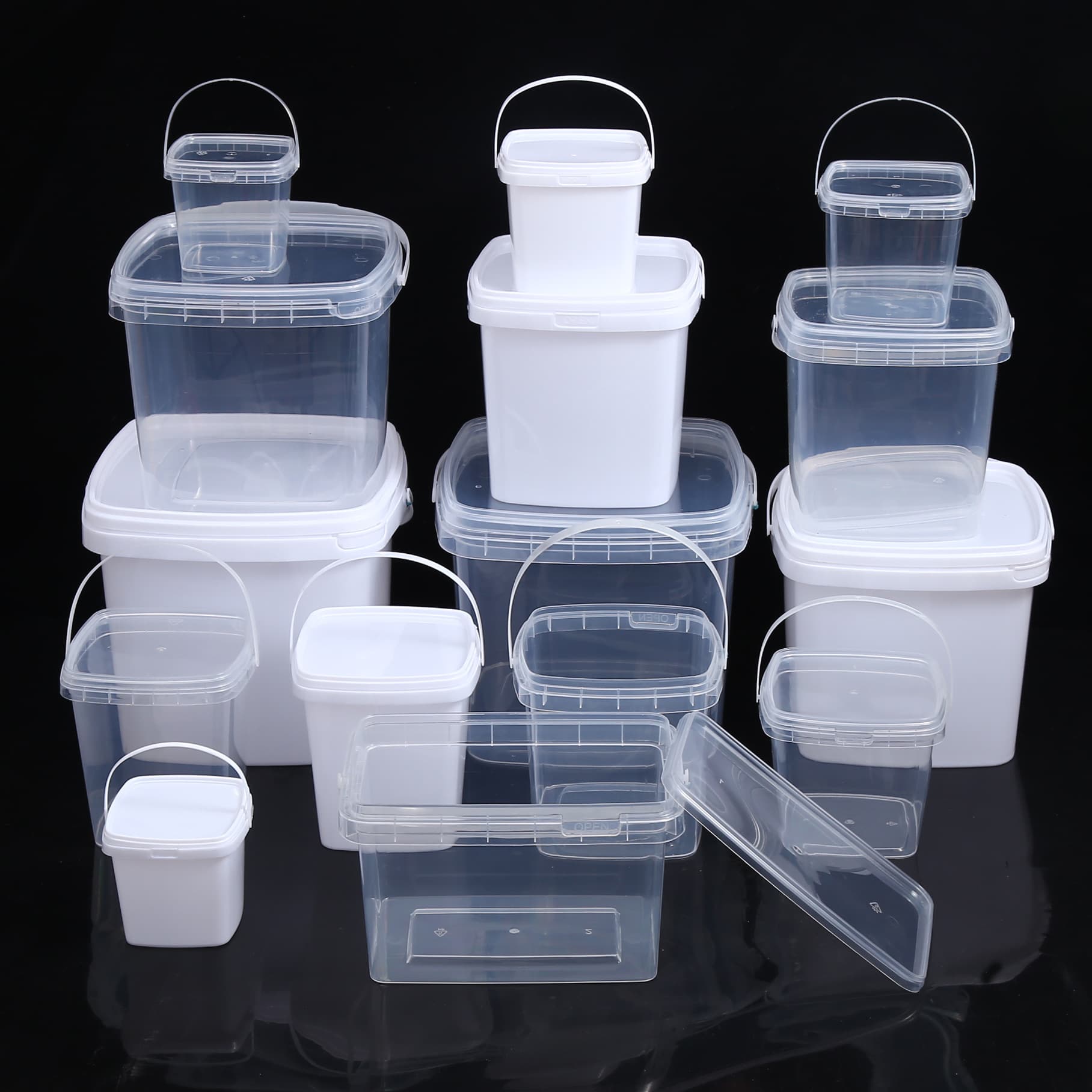Manufacturer Plastic Bucket Toy Bucket Food Packaging Bucket White Bucket Round Bucket Transparent Satchel Press Cover Water Bucket Takeaway Packaging Bucket