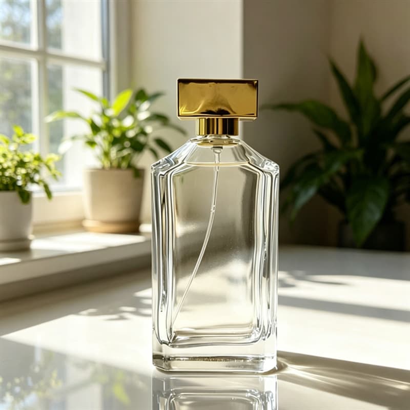 Thickened Clear Square Perfume Bottle 100ml Snap-On Cap Luxury Gold Square Lid Spray Empty Bottle for DIY Perfume Samples