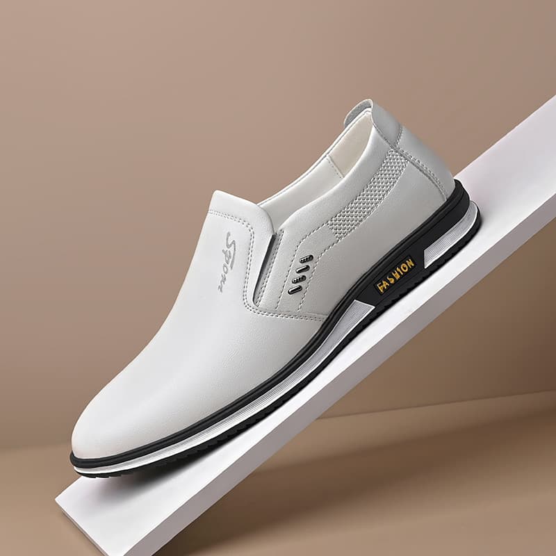 2025 Spring/Autumn Large Size Men's British Style Leather Shoes White Slip-On Men's Shoes Autumn Casual Leather Shoes