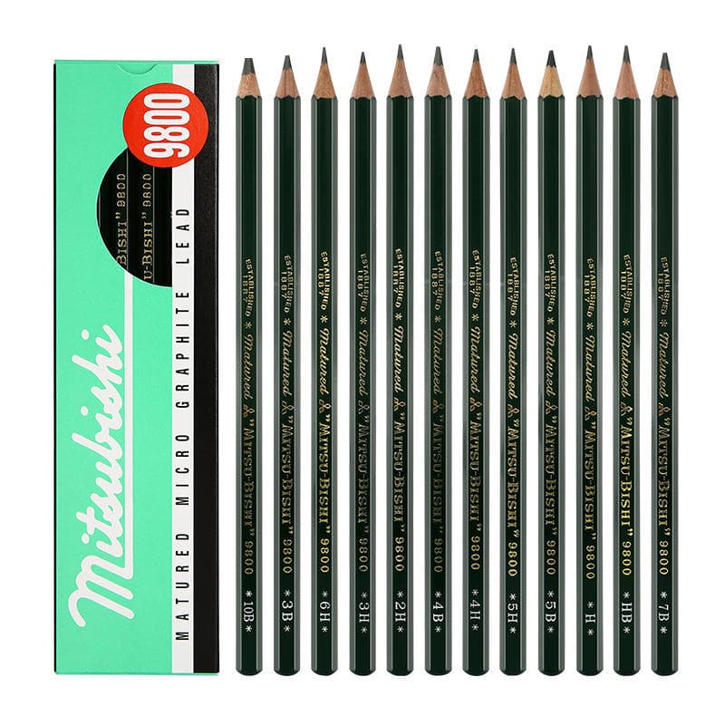 Japan UNI Mitsubishi 9800 Sketch Pencil Student Exam Writing Black Graphite Drawing Design Hex Pencil