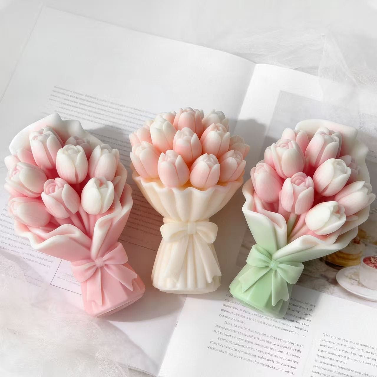Tulip Bouquet Candle Rose Bow Bouquet Tulip Candle Aromatherapy Ornament