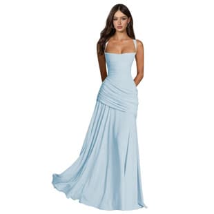 Amazon Women's Thin Strap Chiffon Evening Dress Pleated A-line Prom Dress Fitted Wedding Bridesmaid Dress