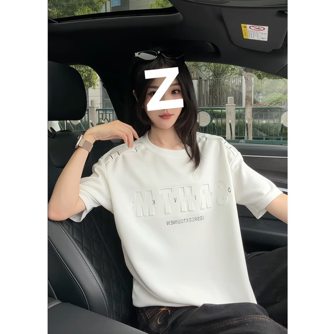W451 High Quality Summer Short Sleeve P30 Black White M to 3XL Network Picture Loose Round Neck