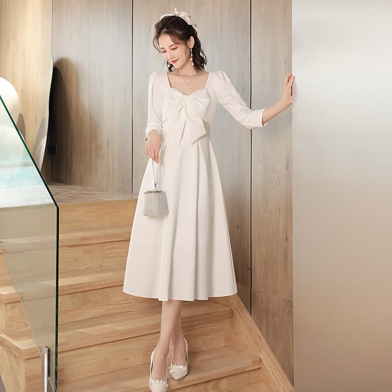White Dress for Certificate Registration Wearable Daily Summer French Satin White Dress Light Wedding Dress Engagement Dress