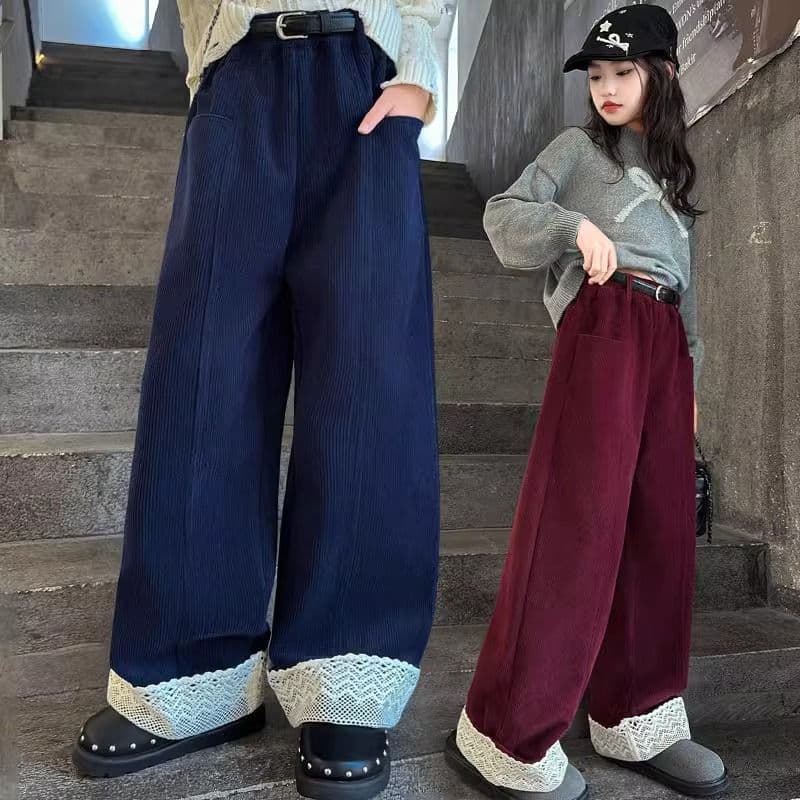 Girls' pants for autumn and winter, medium and large children's plus velvet and thickened one-piece velvet casual pants for girls, autumn and winter loose wide-leg pants