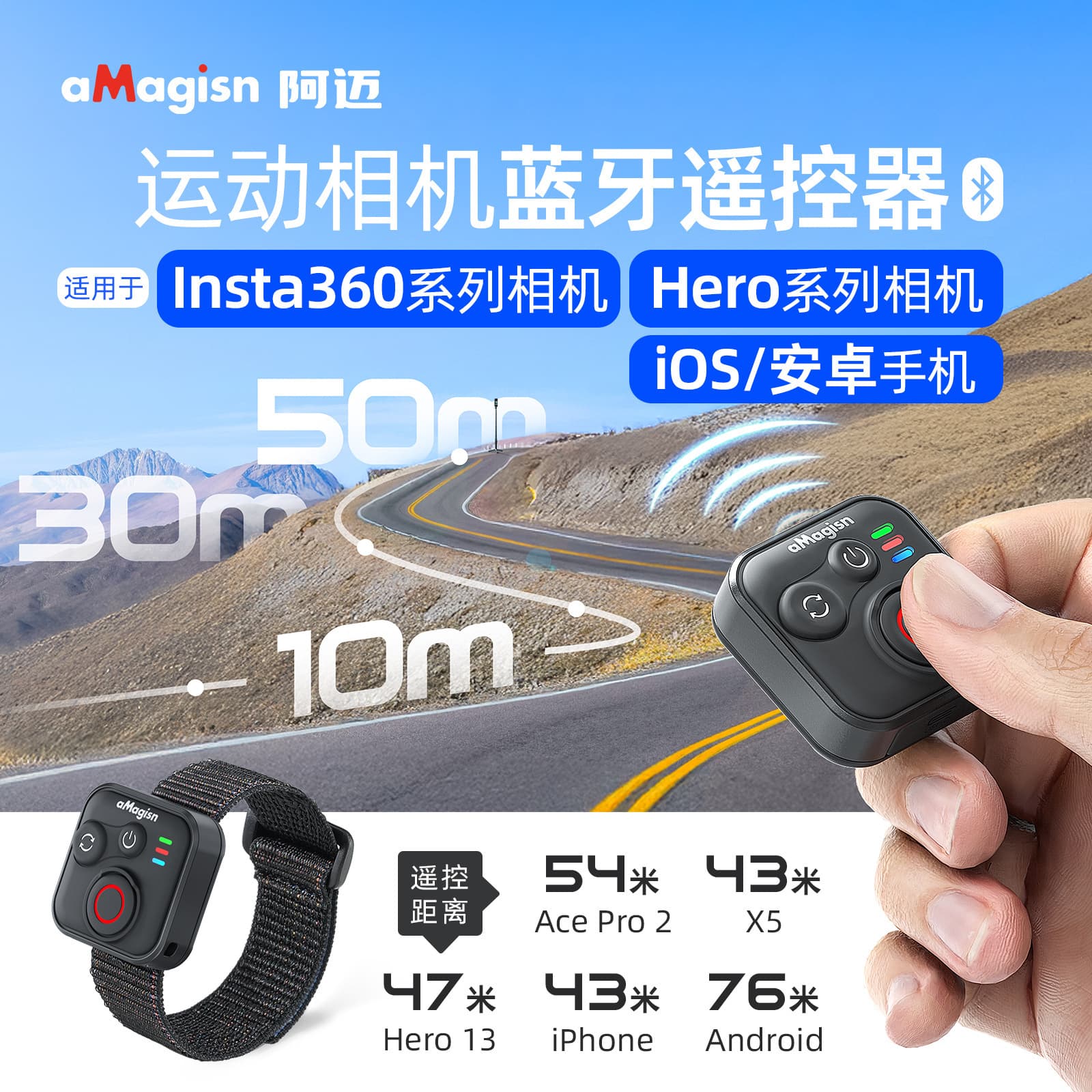 aMagisn Bluetooth Remote Control for Insta360/GoPro/Phone Mini Smart Remote Accessory