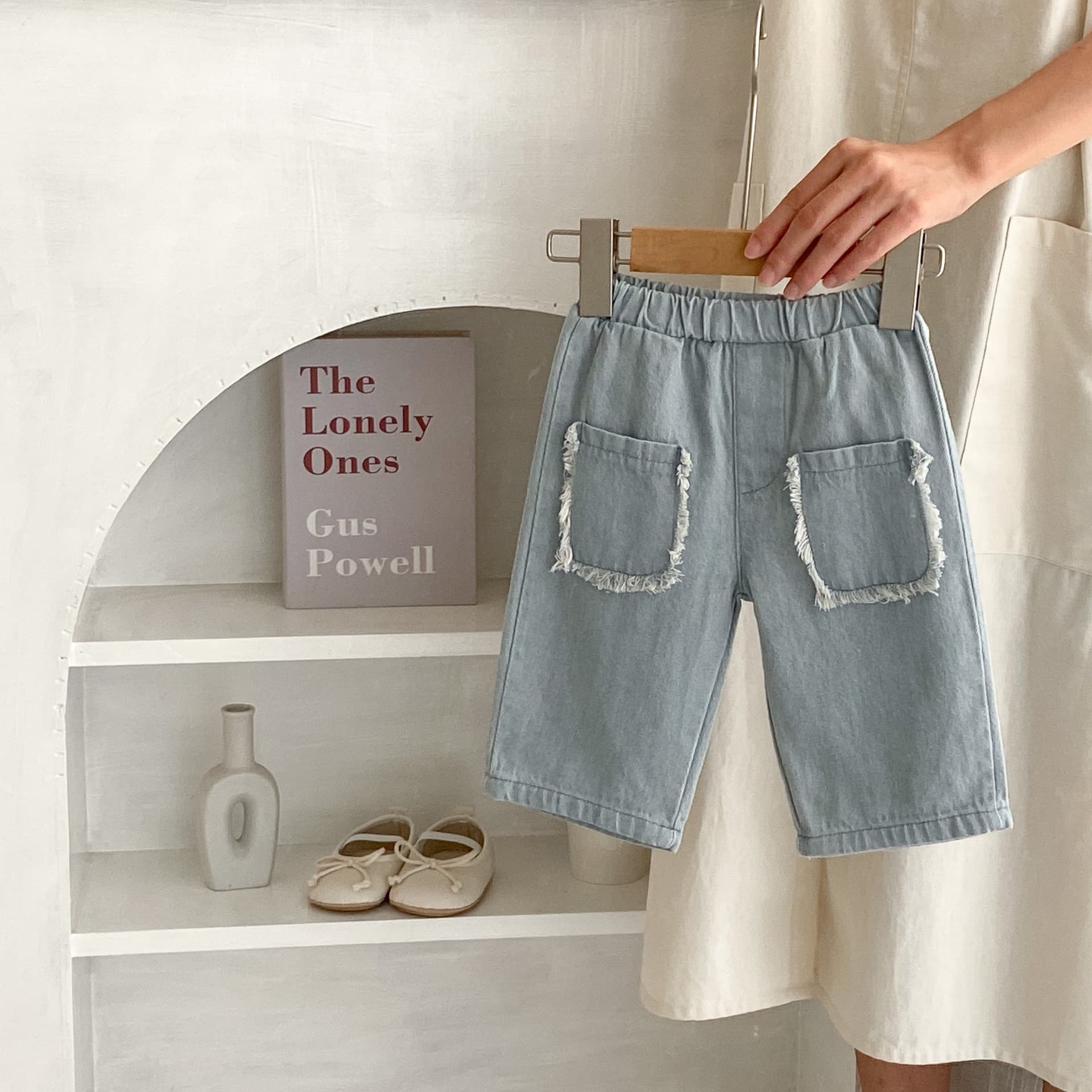 2025 New Pocket Jeans Unisex Kids Toddler Infant Cropped Pants Fall Raw Hem Baby A-Class Cotton Casual Pants
