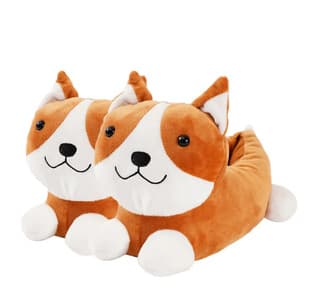 Cute Cartoon Smiling Shiba Inu Cotton Slippers Winter Warm Full Coverage Plush Slippers Men Women Couple Home Cotton Shoes