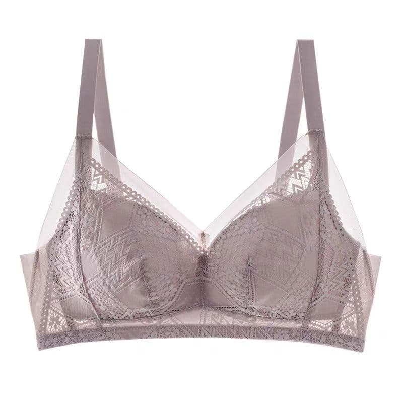 Silk Women's Wire-Free Bra Thin Cup Sexy Lace Full Coverage Minimizer Comfortable Nude Feel